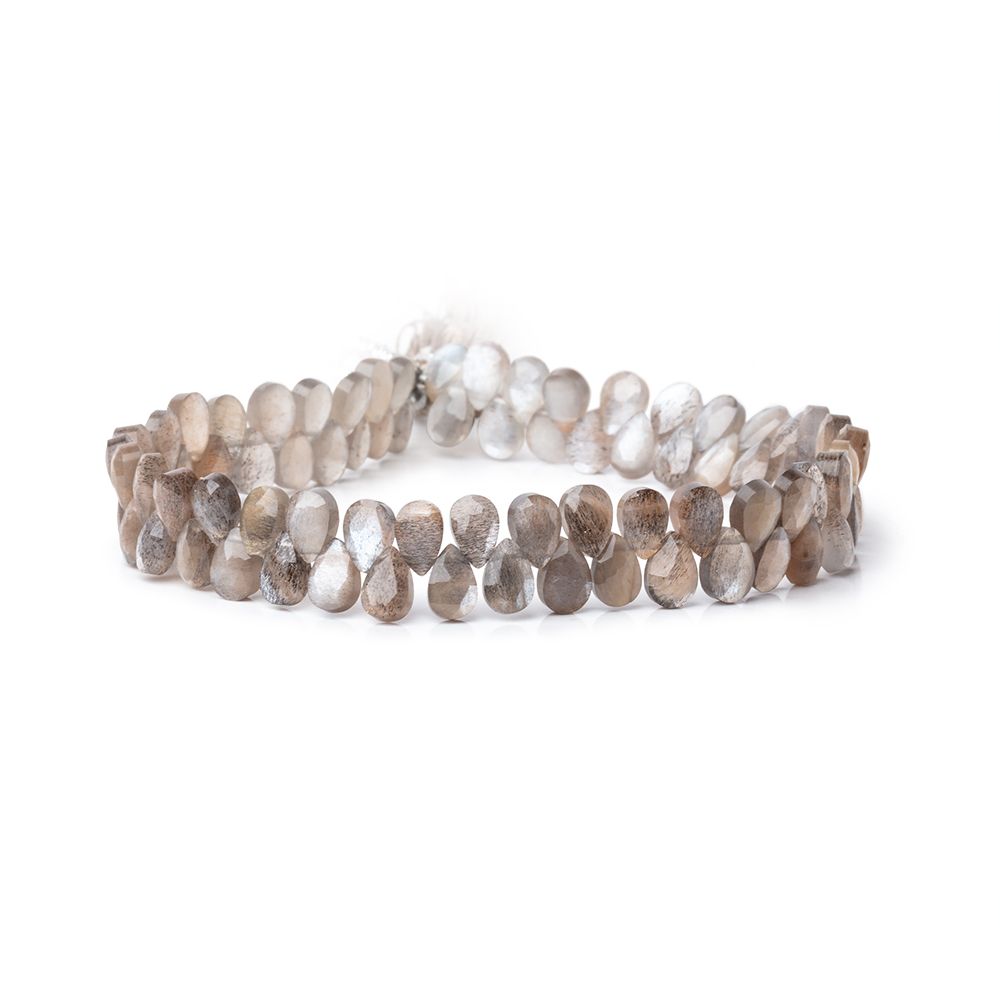 6x4mm Platinum & Chocolate Moonstone Micro Faceted Pears 7.5 inch 80 Beads AAA (ONLINE ORDER ONLY)