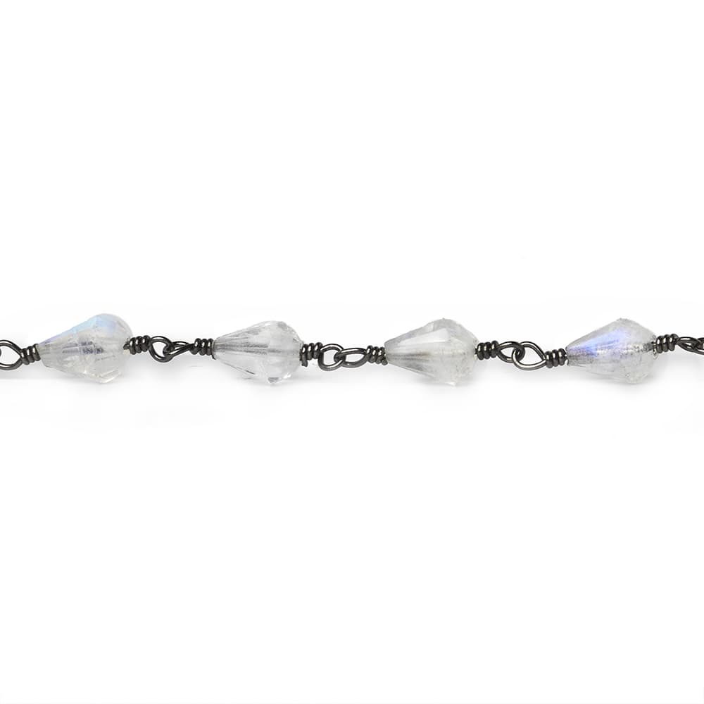 6x4mm Rainbow Moonstone faceted tear drop Black Gold Chain by the foot 28 pieces (ONLINE ORDER ONLY)
