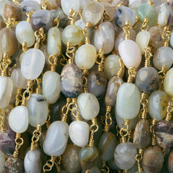 6x5-11x6mm Blue Peruvian Opal plain nuggets Gold plated Chain by the foot (ONLINE ORDER ONLY)