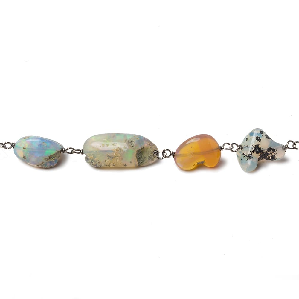 6x5-12x8mm Ethiopian Opal plain nugget Black Gold .925 Silver Chain (ONLINE ORDER ONLY)