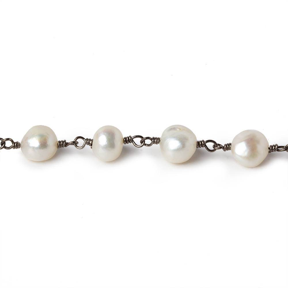 6x5-7x6mm Off White Baroque Pearl Black Gold plated Chain by the foot 25 pcs (ONLINE ORDER ONLY)
