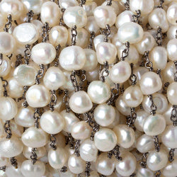6x5-7x6mm Off White Baroque Pearl Black Gold plated Chain by the foot 25 pcs (ONLINE ORDER ONLY)