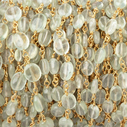 6x5-7x6mm Prehnite Plain Oval Beads on Vermeil Chain