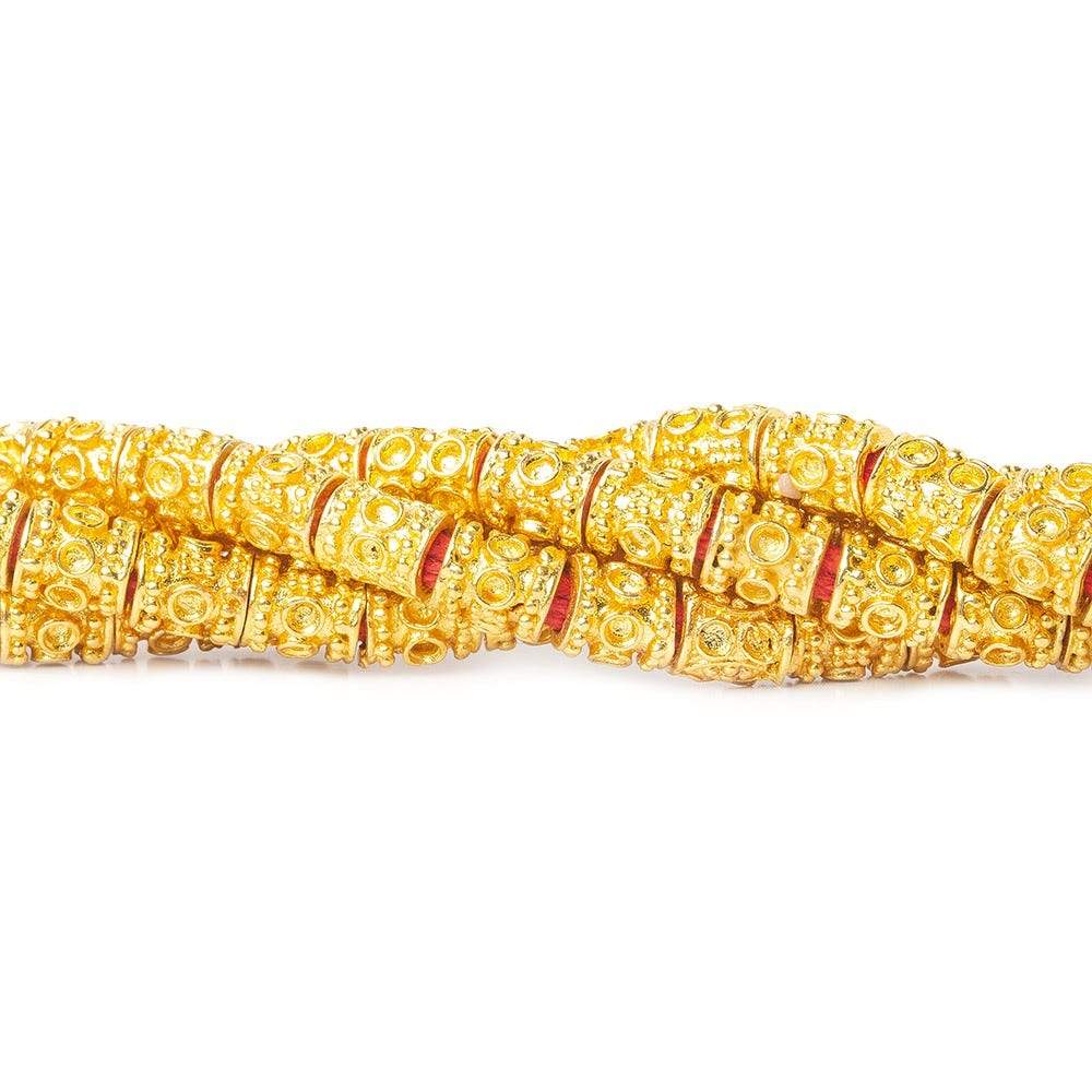 6x5mm 22kt Gold Plated Copper Bead Miligrain and Circle Tube Large Hole 8 inch 33 pieces (ONLINE ORDER ONLY)