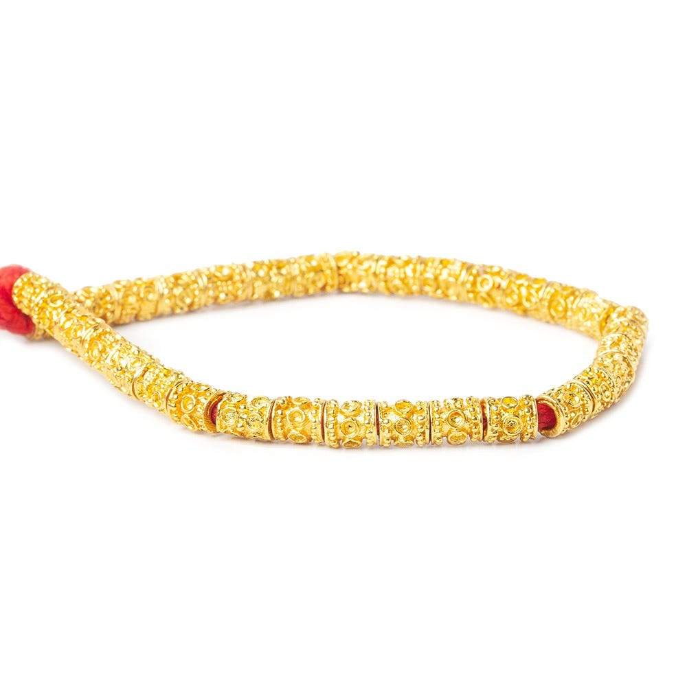 6x5mm 22kt Gold Plated Copper Bead Miligrain and Circle Tube Large Hole 8 inch 33 pieces (ONLINE ORDER ONLY)