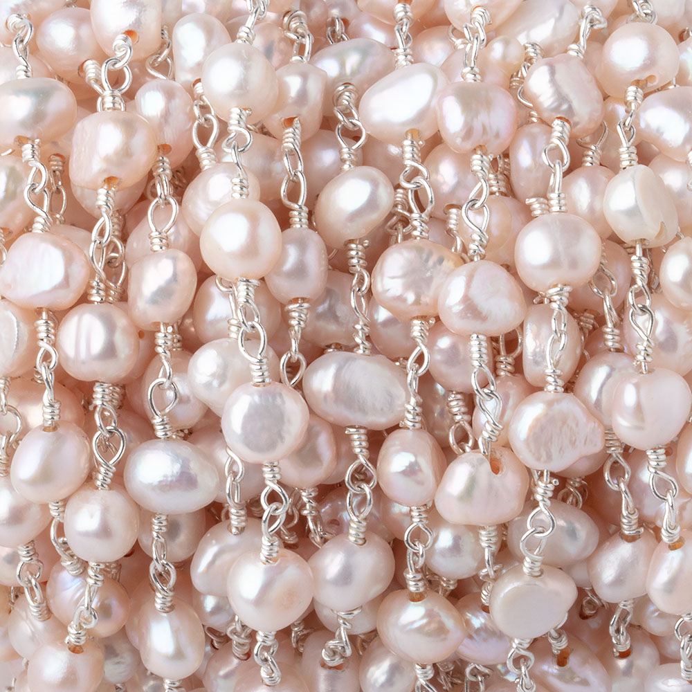 6x5mm Ballet Pink Side Drill Baroque Pearls on Silver Plated Chain (ONLINE ORDER ONLY)