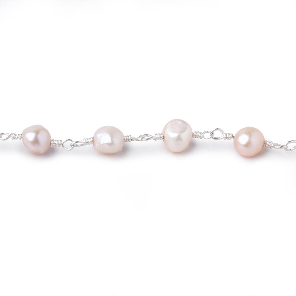 6x5mm Ballet Pink Side Drill Baroque Pearls on Silver Plated Chain (ONLINE ORDER ONLY)
