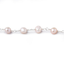 6x5mm Ballet Pink Side Drill Baroque Pearls on Silver Plated Chain (ONLINE ORDER ONLY)