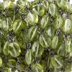 6x5mm Peridot Faceted Oval Beads on Black Gold over .925 Silver Chain