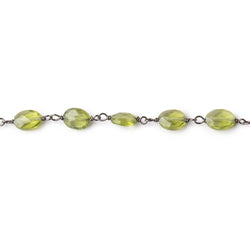 6x5mm Peridot Faceted Oval Beads on Black Gold over .925 Silver Chain