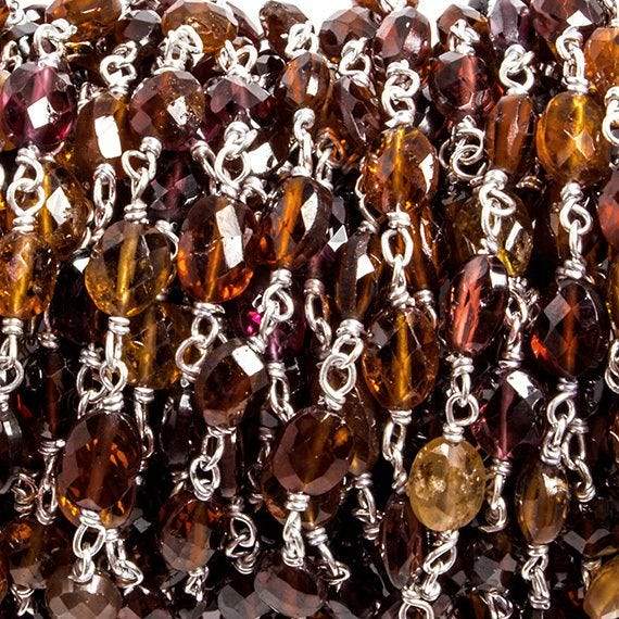 6x5mm Spessertite Garnet faceted oval .925 Silver Chain by the foot 28 pcs (ONLINE ORDER ONLY)