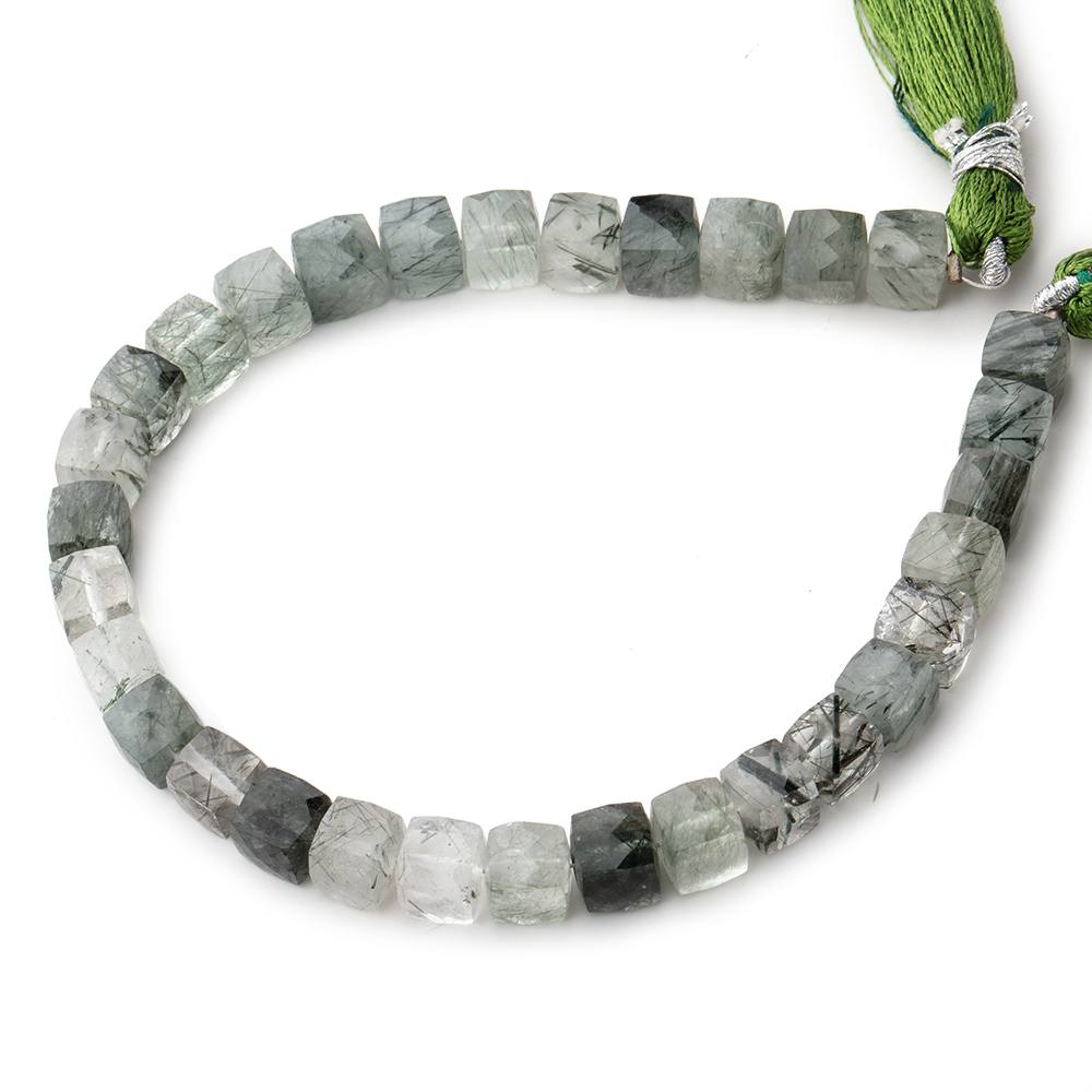 6x6-6.5x6.5mm Green Tourmalinated Quartz faceted cubes 8 inch 33 beads AA (ONLINE ORDER ONLY)