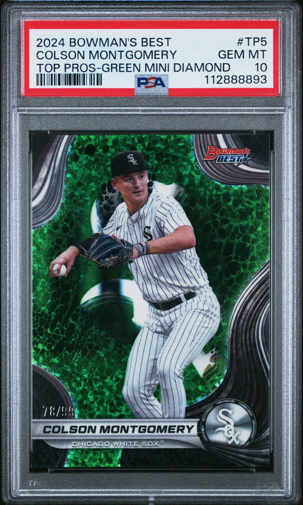 Graded 2024 Topps Bowmans Best Colson Montgomery #TP5 Top Prospects Green Mini Diamond /99 Rookie RC Baseball Card PSA 10 Gem Mint