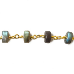 7-7.5mm Labradorite plain rondelles on Gold Plated Chain by the foot (ONLINE ORDER ONLY)