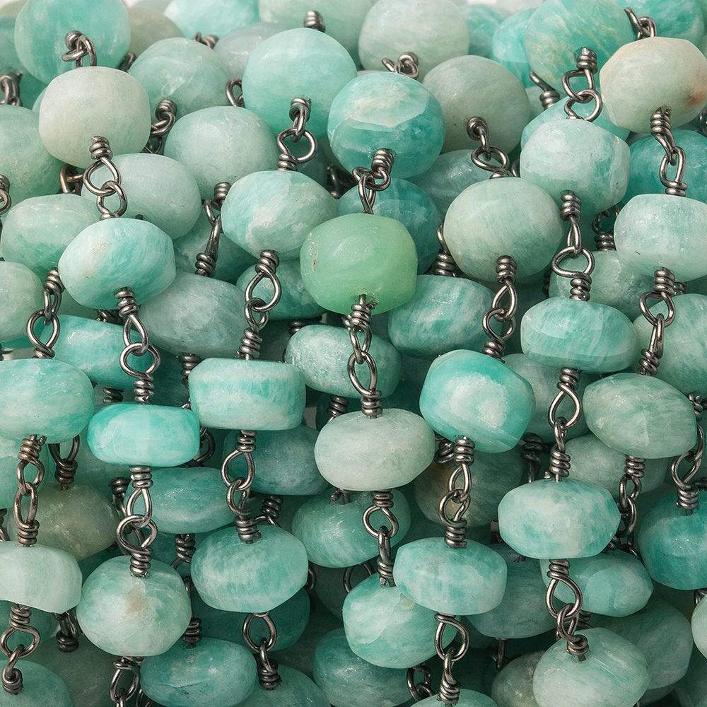 7-7.5mm Matte Amazonite plain rondelle Black Gold plated Chain by the foot 35 pcs (ONLINE ORDER ONLY)