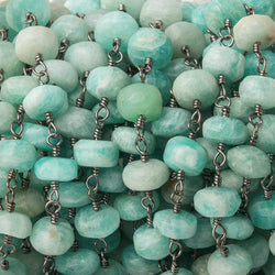 7-7.5mm Matte Amazonite plain rondelle Black Gold plated Chain by the foot 35 pcs (ONLINE ORDER ONLY)