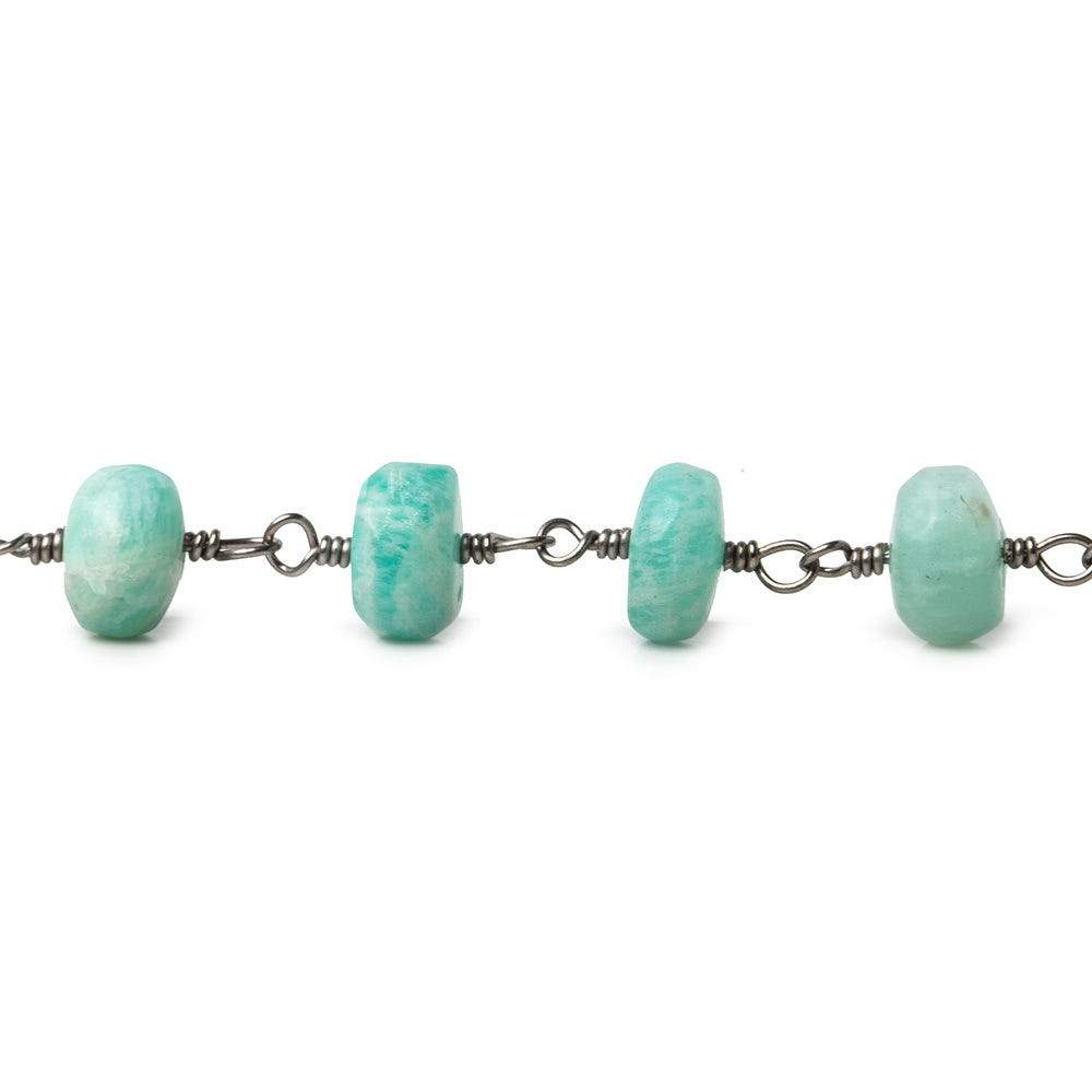 7-7.5mm Matte Amazonite plain rondelle Black Gold plated Chain by the foot 35 pcs (ONLINE ORDER ONLY)
