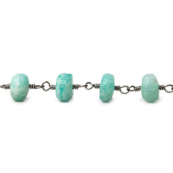 7-7.5mm Matte Amazonite plain rondelle Black Gold plated Chain by the foot 35 pcs (ONLINE ORDER ONLY)