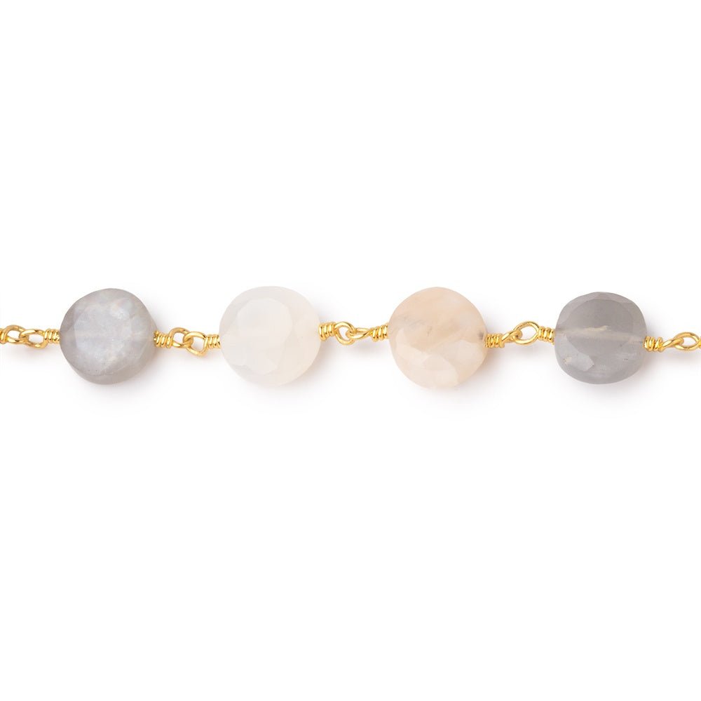7-7.5mm Multi Color Moonstone Faceted Coins Gold plated Chain (ONLINE ORDER ONLY)
