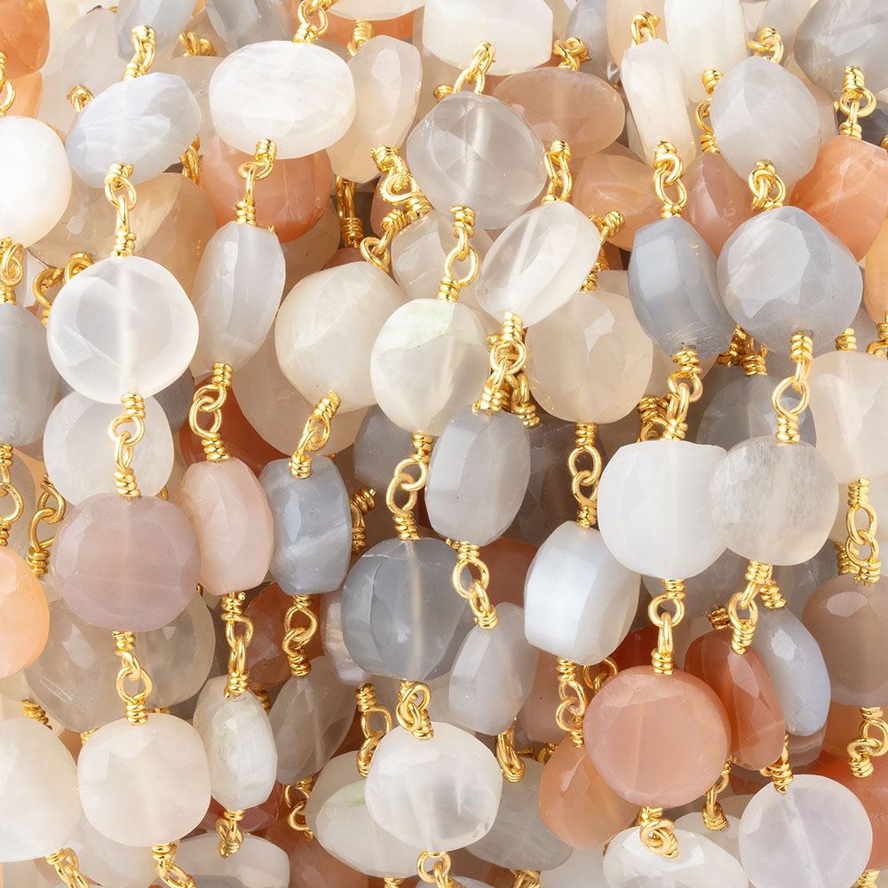 7-7.5mm Multi Color Moonstone Faceted Coins Gold plated Chain (ONLINE ORDER ONLY)