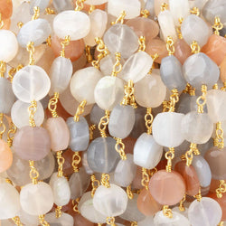 7-7.5mm Multi Color Moonstone Faceted Coins Gold plated Chain (ONLINE ORDER ONLY)