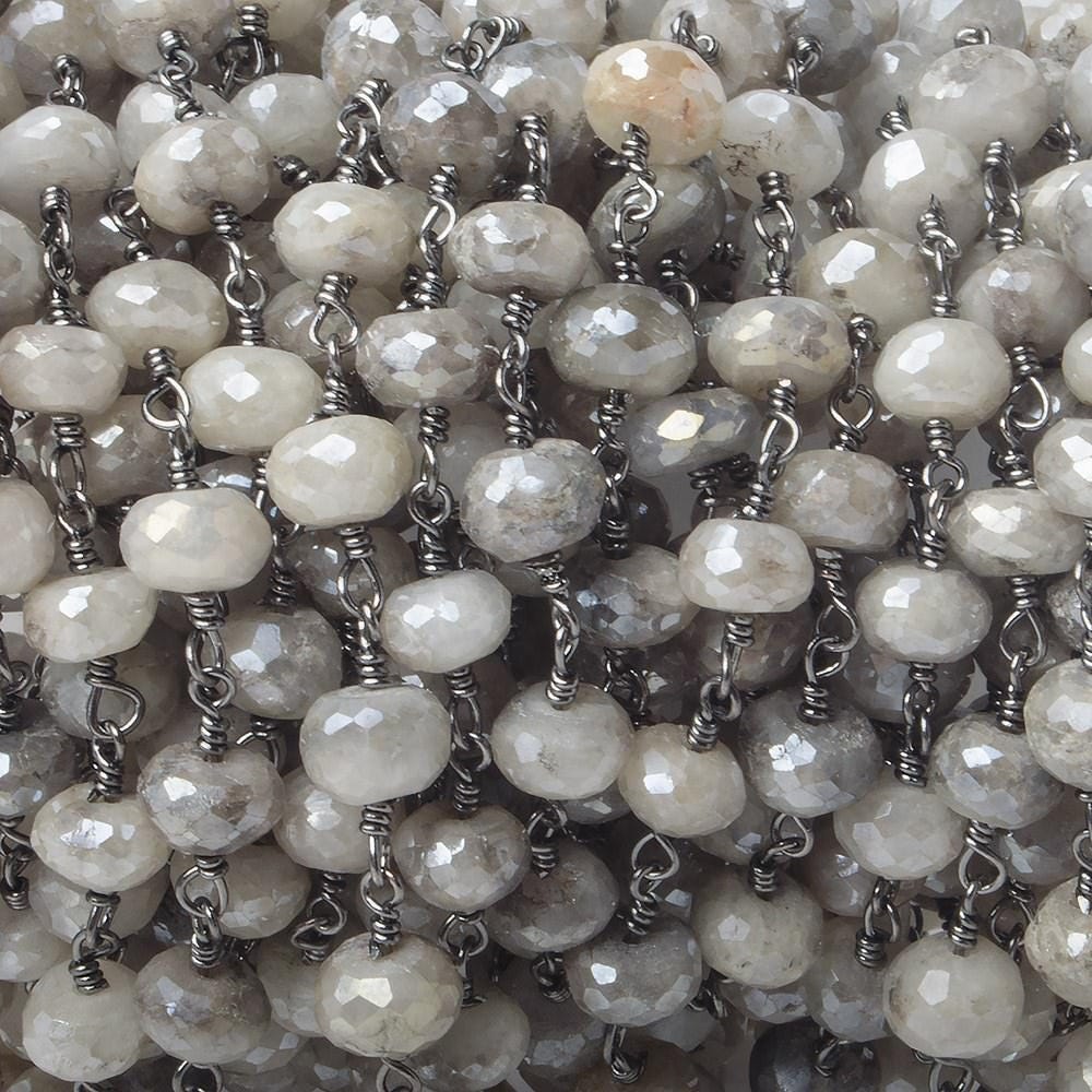 7-7.5mm Mystic Platinum Grey Moonstone faceted rondelle Black Gold Chain by the foot 24 pcs (ONLINE ORDER ONLY)