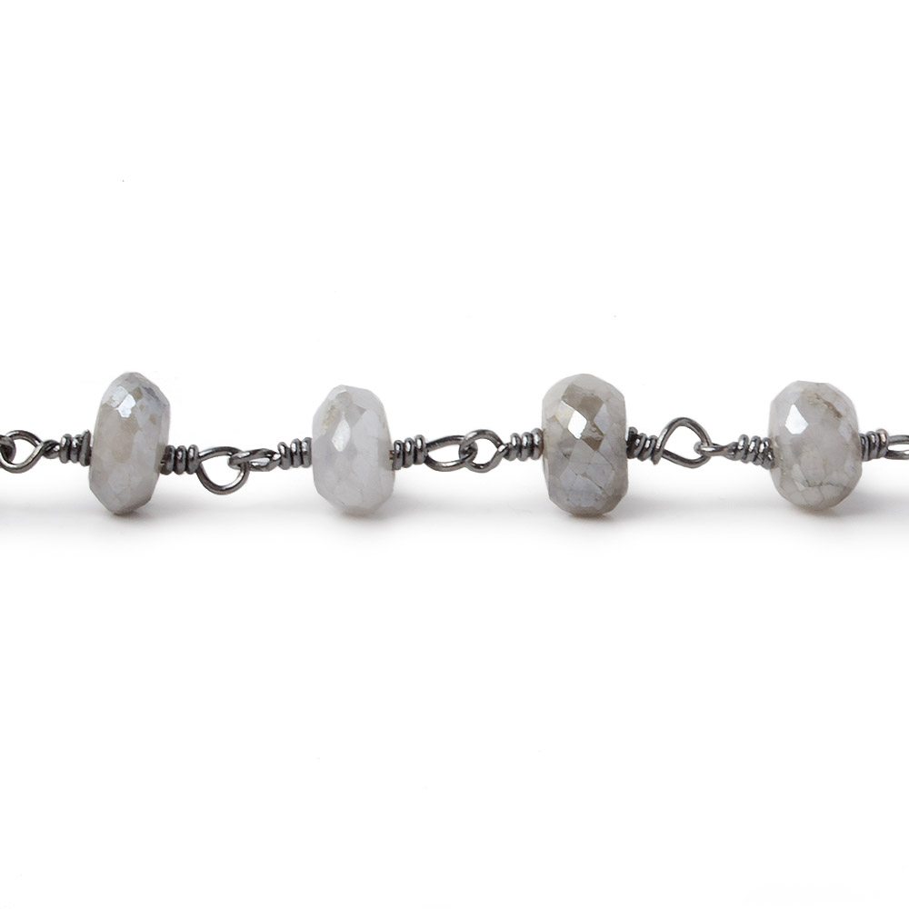 7-7.5mm Mystic Platinum Grey Moonstone faceted rondelle Black Gold Chain by the foot 24 pcs (ONLINE ORDER ONLY)