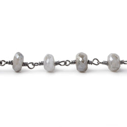 7-7.5mm Mystic Platinum Grey Moonstone faceted rondelle Black Gold Chain by the foot 24 pcs (ONLINE ORDER ONLY)