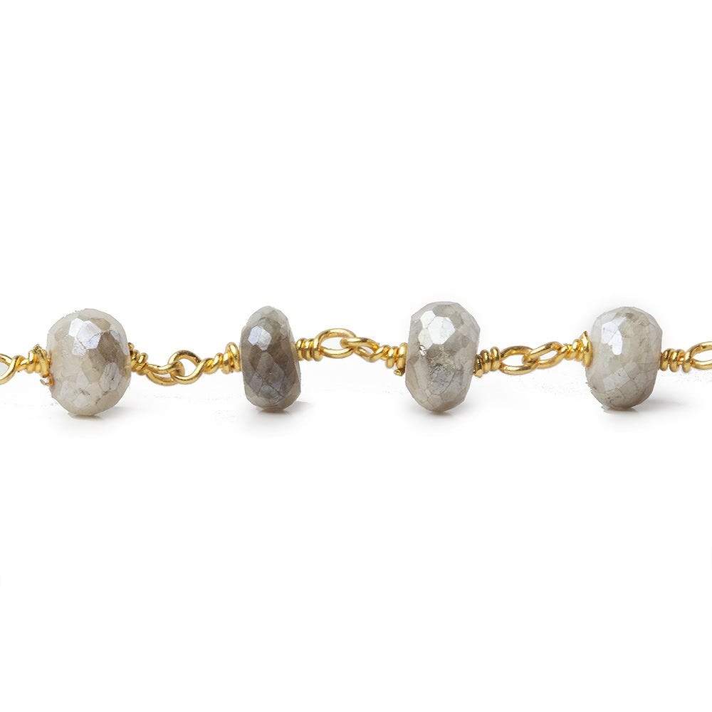 7-7.5mm Mystic Platinum Grey Moonstone faceted rondelle Gold Chain by the foot 24 pcs (ONLINE ORDER ONLY)