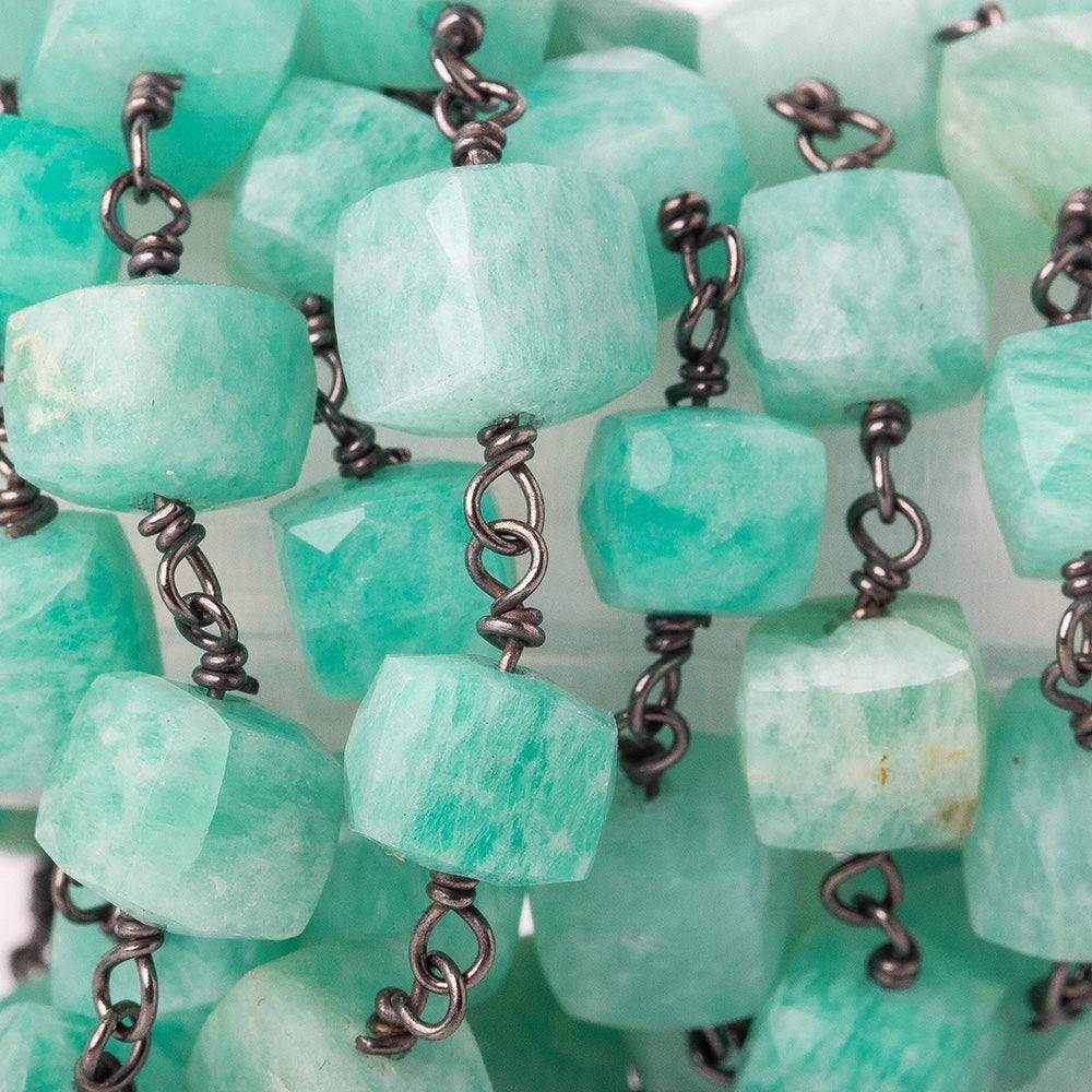 7-8mm Amazonite faceted cube Black Gold plated Silver Chain by the foot (ONLINE ORDER ONLY)