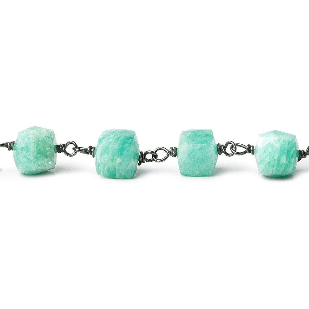 7-8mm Amazonite faceted cube Black Gold plated Silver Chain by the foot (ONLINE ORDER ONLY)