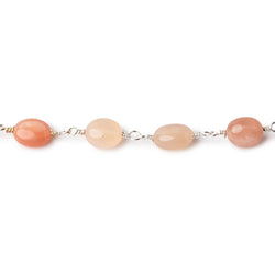 7-8mm Angel Skin Moonstone Plain Nuggets on Silver Plated Chain