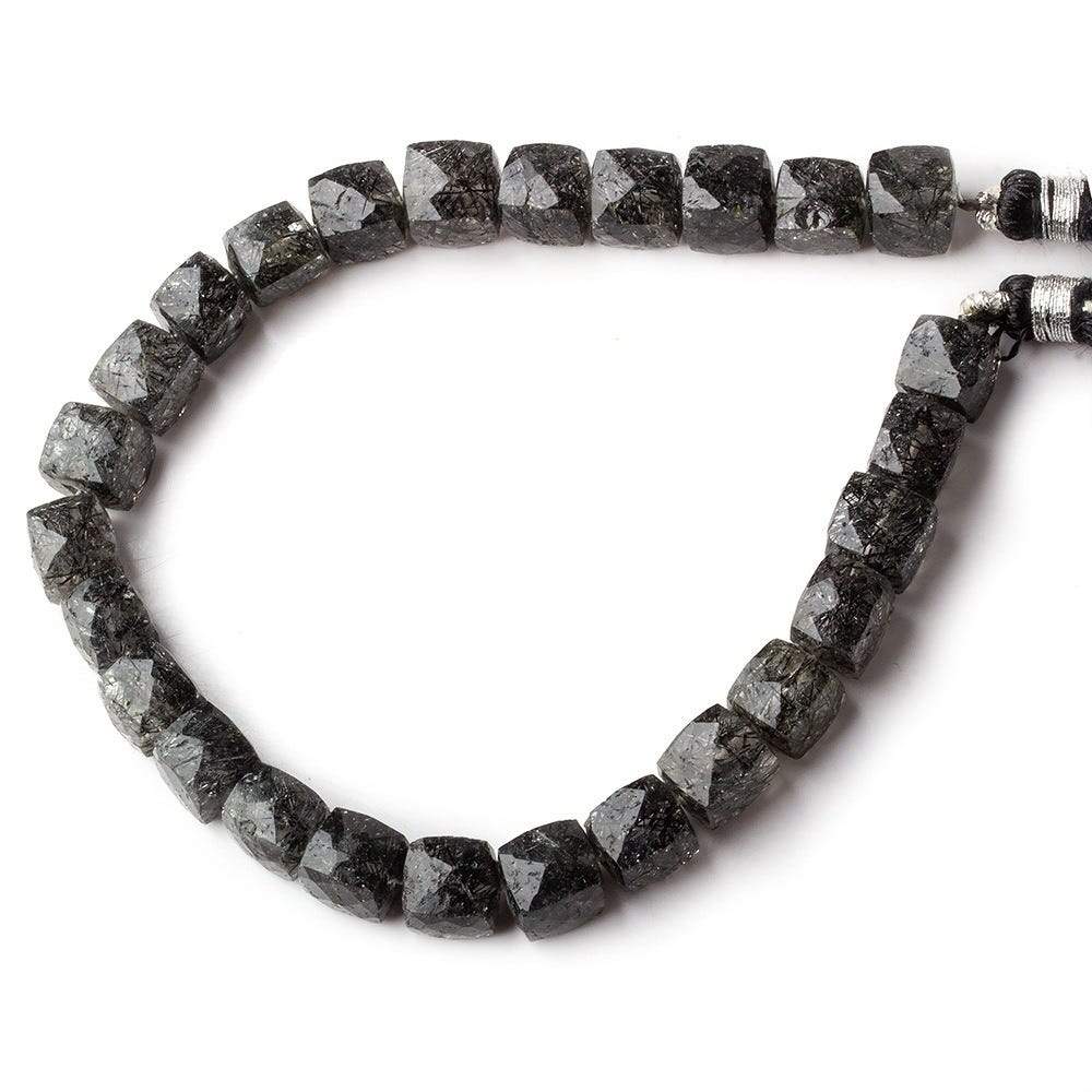 7-8mm Black Tourmalinated Quartz Faceted Cubes 8 inch 26 beads (ONLINE ORDER ONLY)