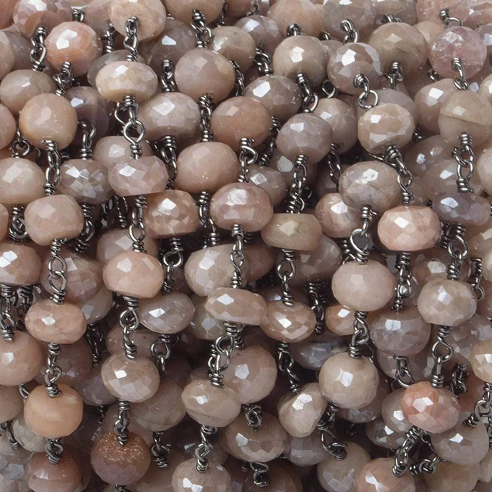 7-8mm Mystic Angel Skin Peach Moonstone faceted rondelle Black Gold Chain by the foot 24 pcs (ONLINE ORDER ONLY)