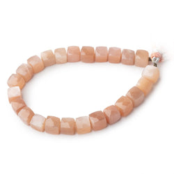 7-8mm Peach Moonstone Faceted Cube Beads 7.5 inch 24 pieces
