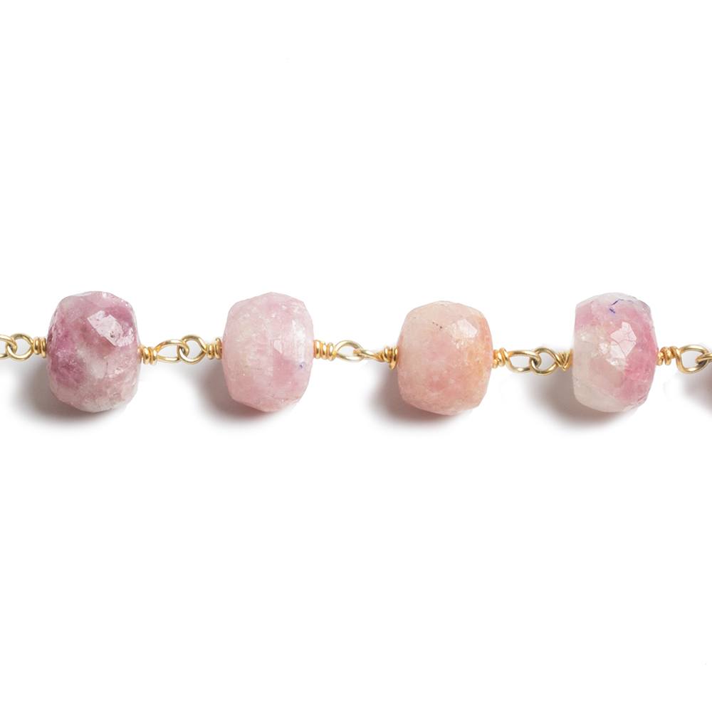 7-8mm Pink Tourmaline faceted rondelle Gold Chain by the foot 27 beads (ONLINE ORDER ONLY)