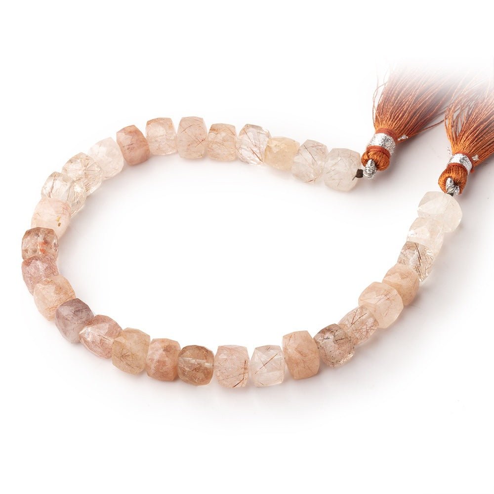 7-8mm Rutilated Quartz Faceted Cube Beads 8 inch 30 pieces (ONLINE ORDER ONLY)