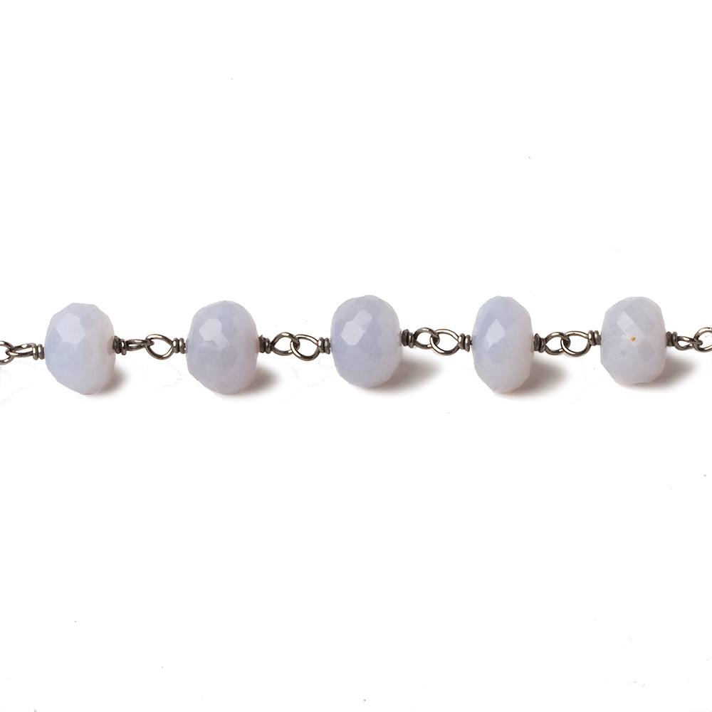 7-8mm Turkish Blue Chalcedony rondelle Black Gold over .925 Silver Chain by the foot (ONLINE ORDER ONLY)