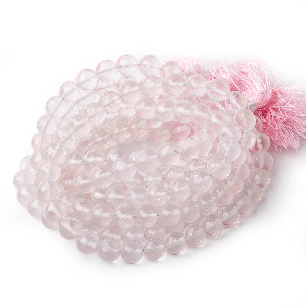 7-9.5mm Rose Quartz faceted round beads 16 inch 50 pieces AAA (ONLINE ORDER ONLY)