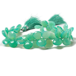 7-9mm Bluish Green Chalcedony Faceted Heart Beads 8 inch 58 pieces (ONLINE ORDER ONLY)