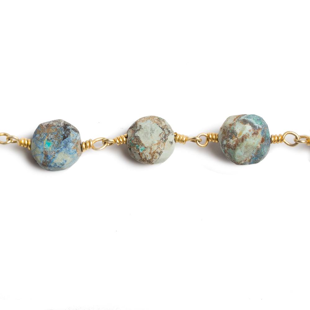 7-9mm Matte Chrysocolla Coins Gold Chain by the foot 21 beads (ONLINE ORDER ONLY)
