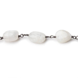 7-9mm Rainbow Moonstone Plain Nuggets on Black Gold over .925 Silver Chain (ONLINE ORDER ONLY)