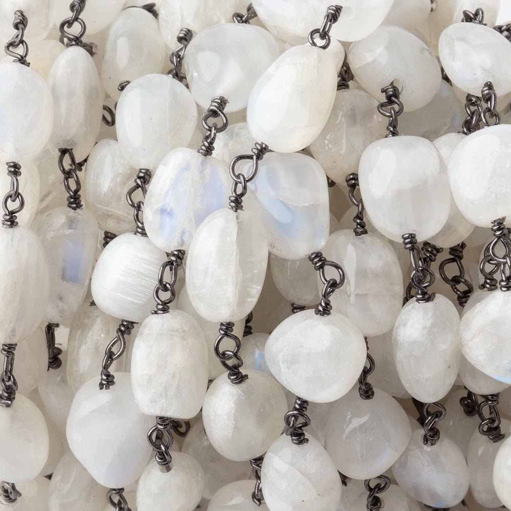 7-9mm Rainbow Moonstone Plain Nuggets on Black Gold over .925 Silver Chain (ONLINE ORDER ONLY)