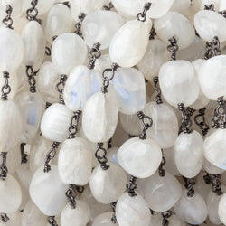 7-9mm Rainbow Moonstone Plain Nuggets on Black Gold over .925 Silver Chain (ONLINE ORDER ONLY)
