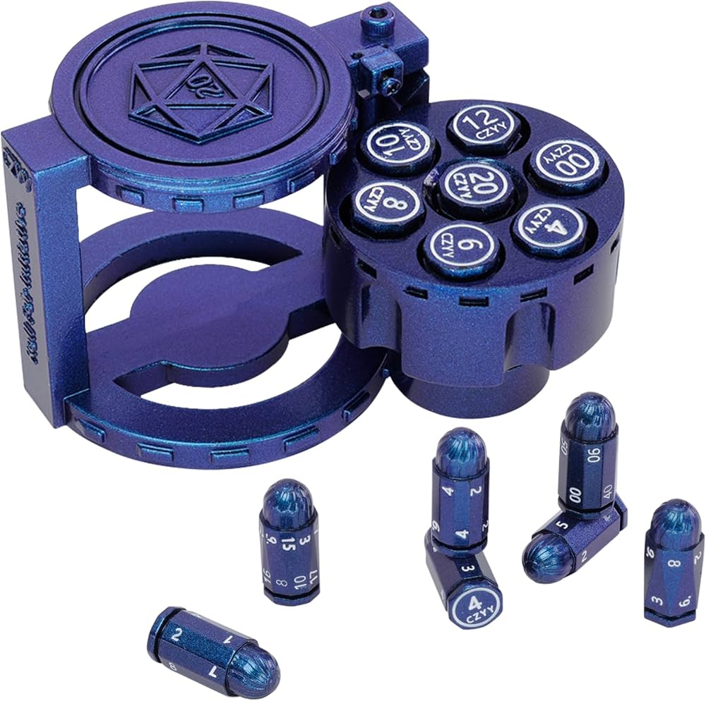 Metal Bullet Dice Set of 7 with Spinning Revolver Cylinder Container (ONLINE ORDER ONLY)