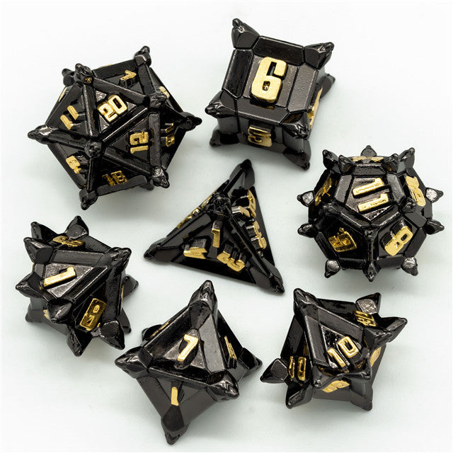Black w/Gold Pinwheel Strengthened Metal 7-Dice Set | Metal DND Dice (Online Only)