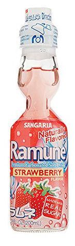 Ramune Strawberry Soda - Japanese Carbonated Soft Drink with Marble Bottle