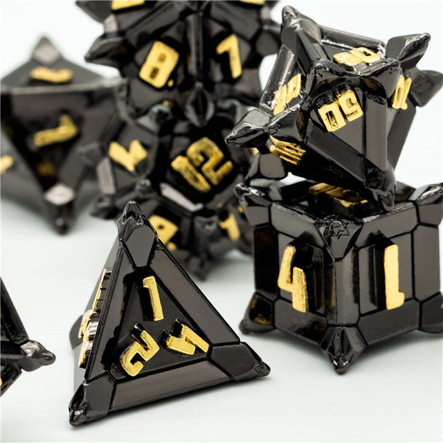 Black w/Gold Pinwheel Strengthened Metal 7-Dice Set | Metal DND Dice (Online Only)