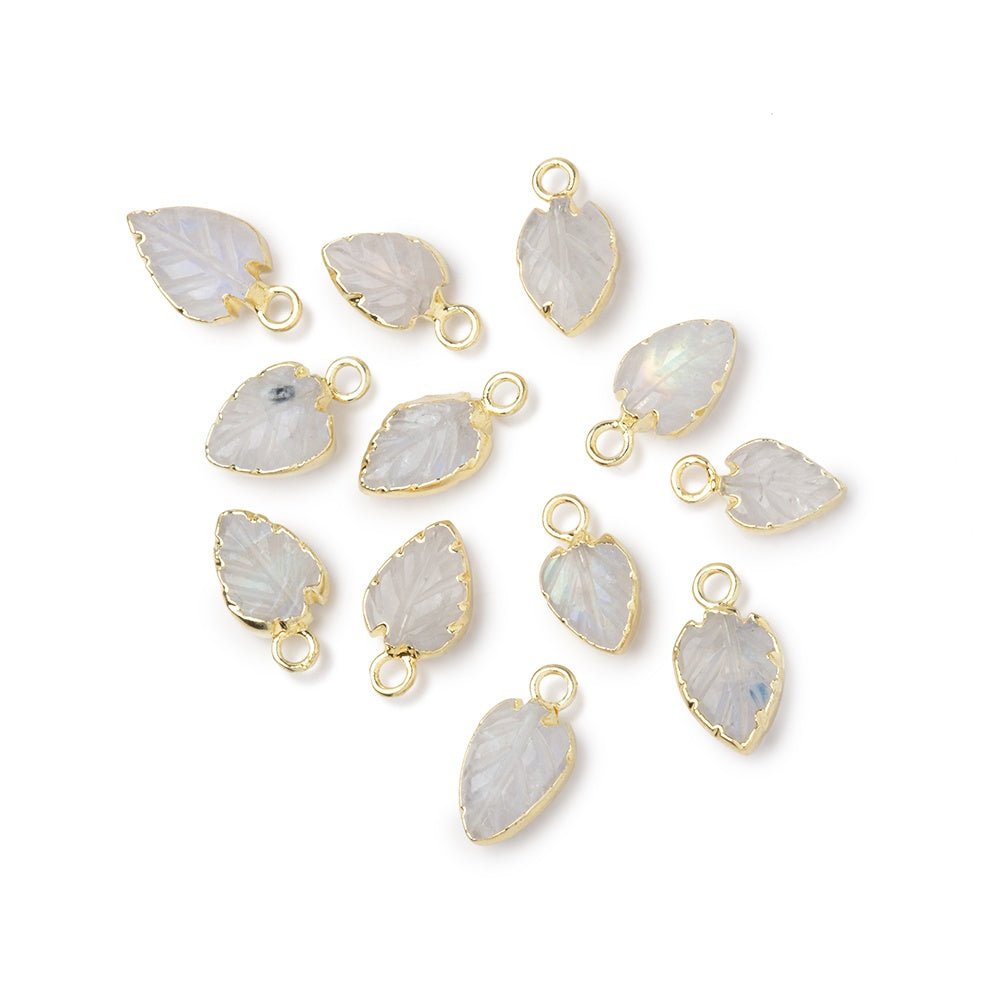 7.5-8mm Gold Leafed Rainbow Moonstone Carved Leaf Focal 1 piece (ONLINE ORDER ONLY)