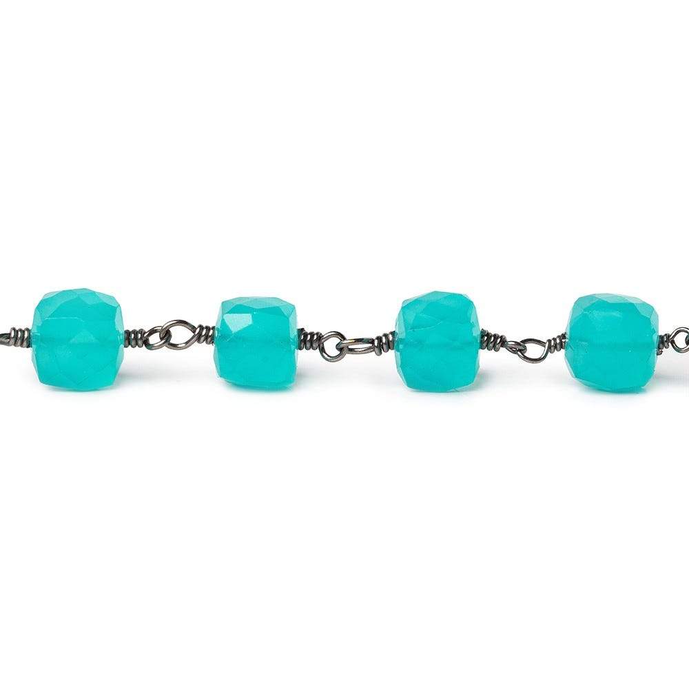 7.5-8mm Turquoise Chalcedony cube Black Gold plated Silver Chain by the foot (ONLINE ORDER ONLY)
